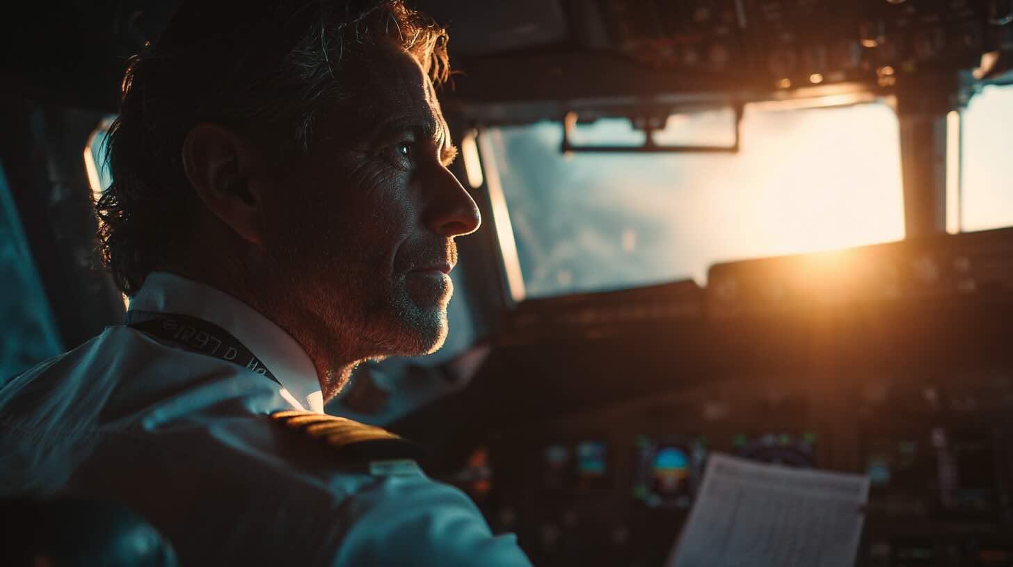 The Pressure Pilots Face in Their Careers airline pilot sitting in cockpit before flight reviewing instruments and flight plan, bright morning sunlight through cockpit windows, focused calm expression, aviation controls and displays visible, professional atmosphere, symbol of responsibility and pressure, cinematic photography, ultra realistic, vibrant natural colors, 16:9 --ar 16:9 --v 7 Job ID: 1fad73e6-b681-43ed-b92b-4f405a368c42