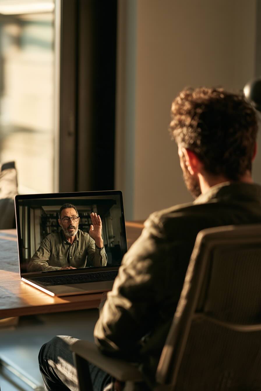 Can You See a Certified EMDR Therapist Online? Man attending an online EMDR therapy session with a certified therapist from his home office.