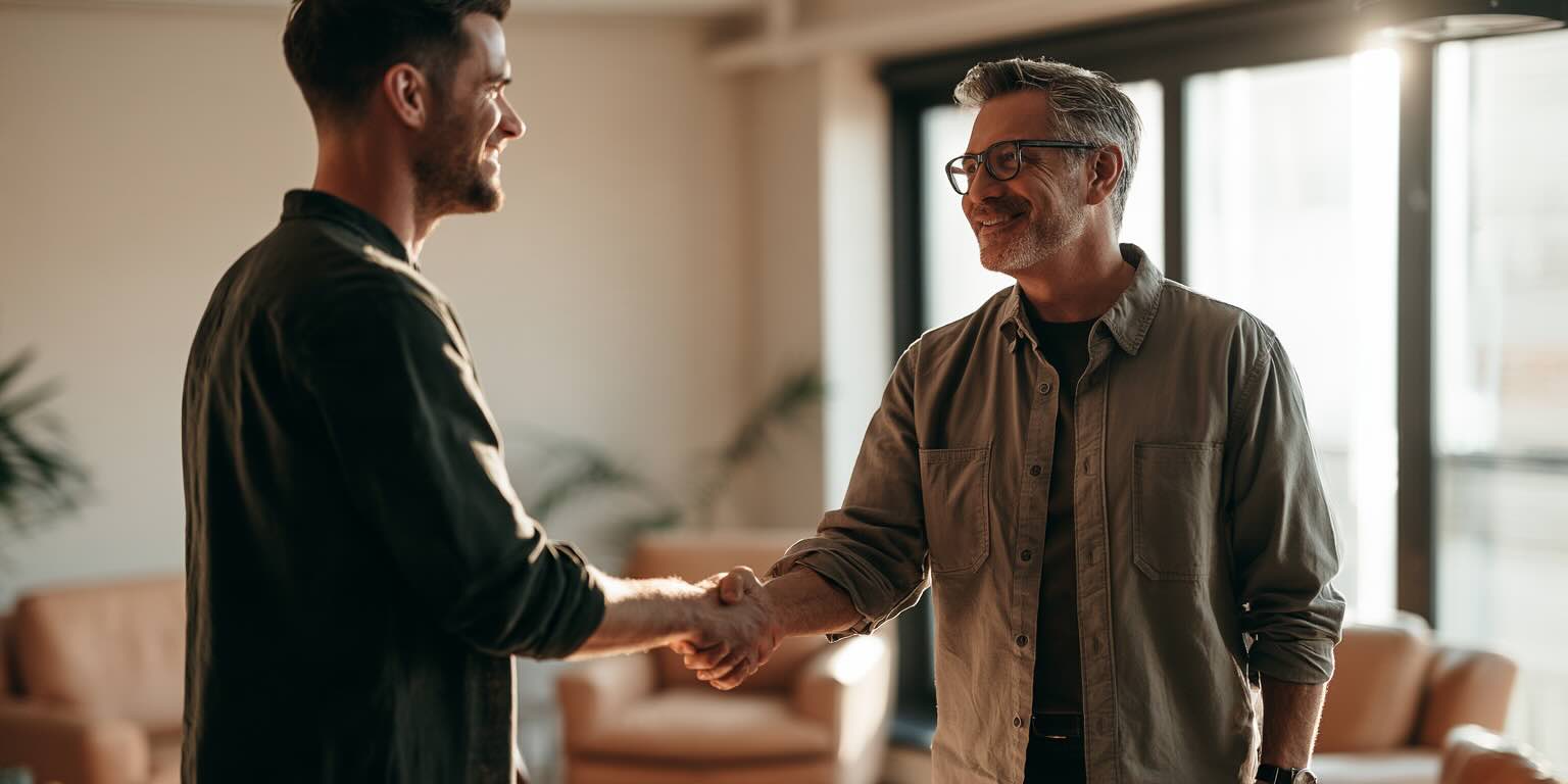 Certified EMDR Therapist Experienced male therapist welcoming a new client into his counseling office for an initial consultation.